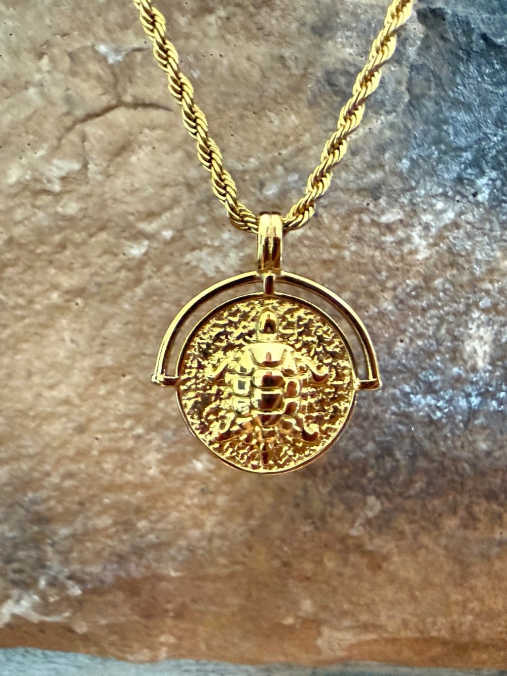 Atolea gold color Necklace, with rope chain and sea turtle charm.